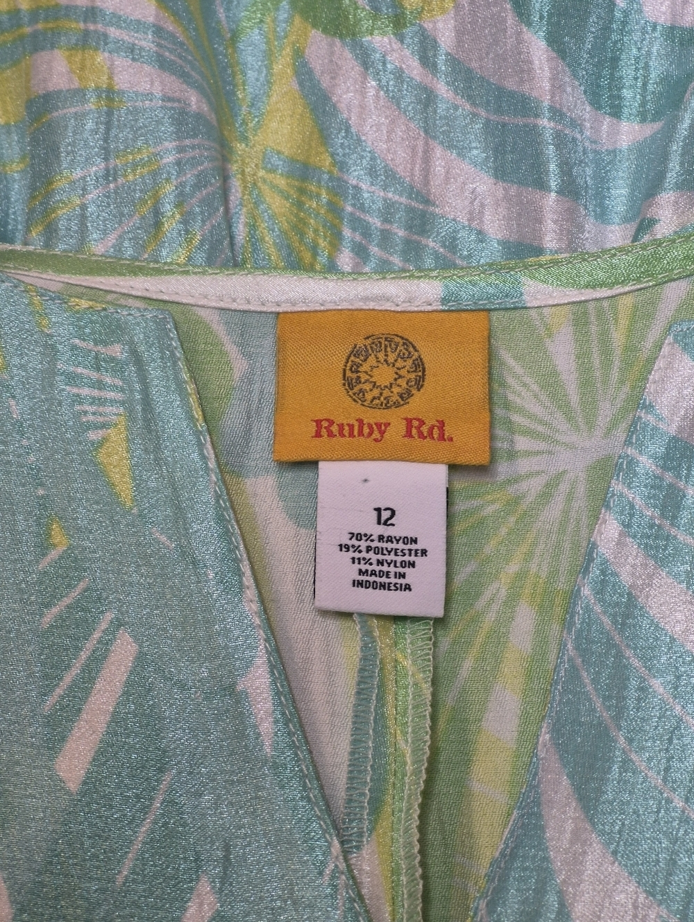 Ruby Rd NWT Tropical Print Peplum Blouse Size 12 Lightweight Silky Top - Picture 7 of 7